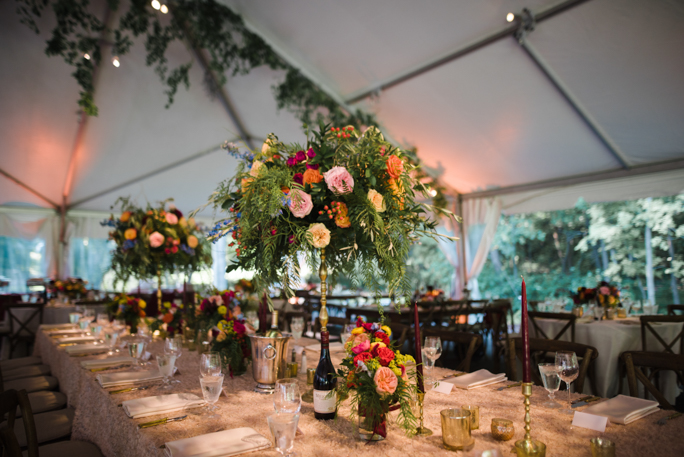 table decor with flowers wine and candles 