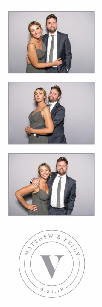 three photos of a couple wearing a suit and a dress with a logo on the bottom