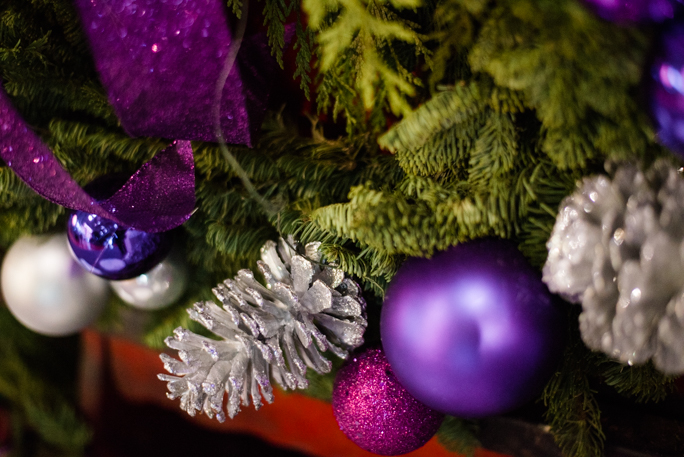 Christmas tree branch with ornaments 