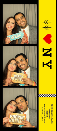 Three photos of a couple in a photo booth 