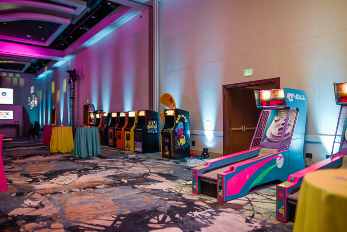 Decorated room with arcade games
