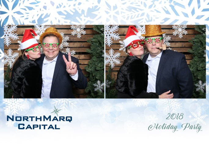 Two photos of a couple with props