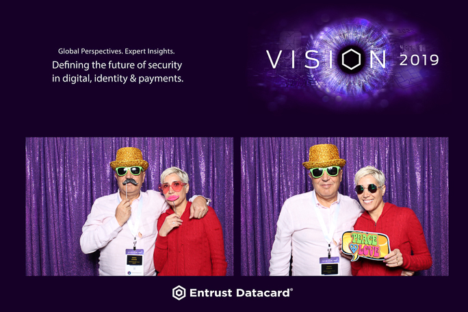 Two photos of a couple with props