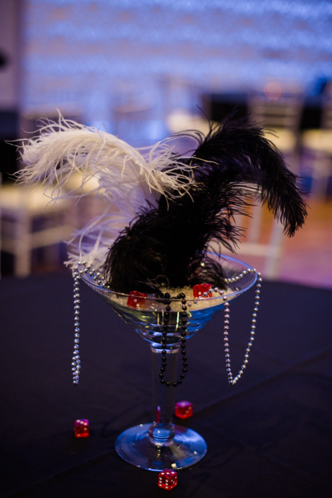 A centerpiece with feathers