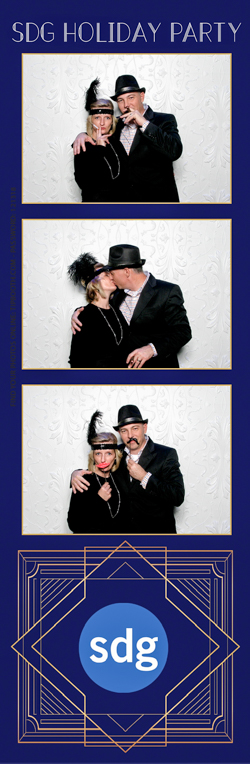 A photo strips with a dressed up couple smiling