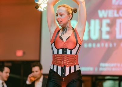 Woman holding fire performer