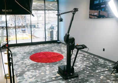 Glam Bot robot camera arm, lighting and red carpet circle set up for a corporate event in Minneapolis