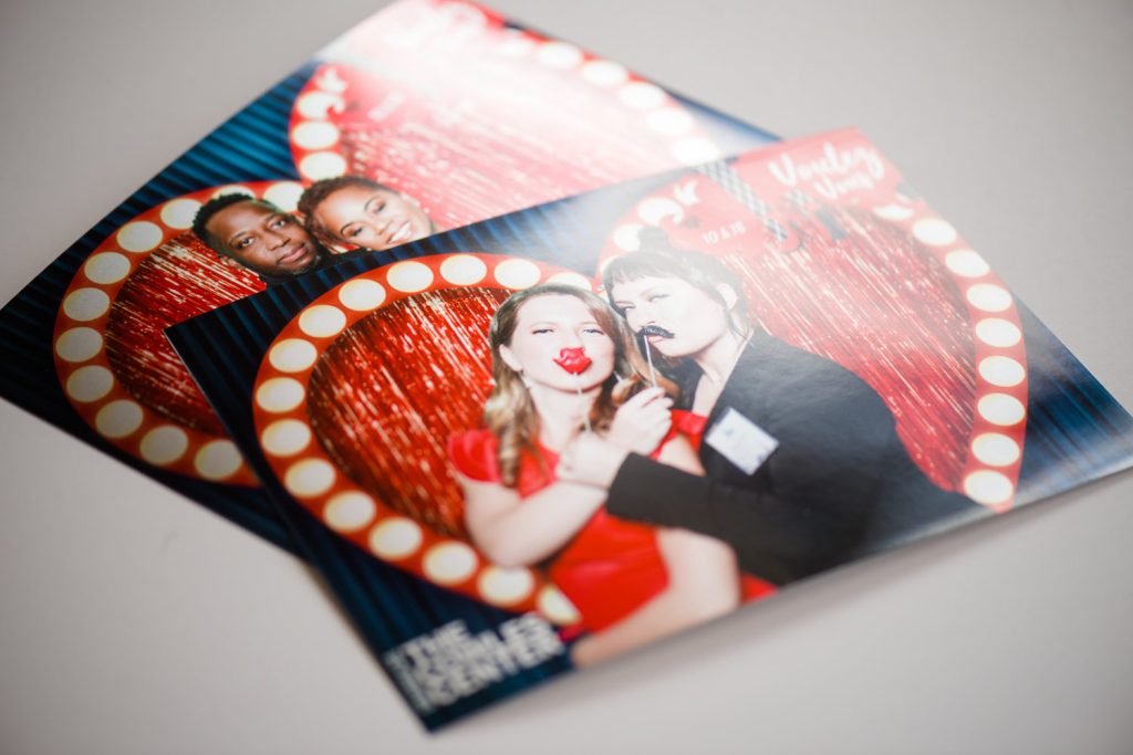 Branded corporate photo booth prints with a logo overlay