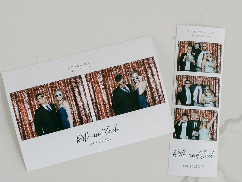 Custom branded open style photo booth prints from a Minneapolis wedding