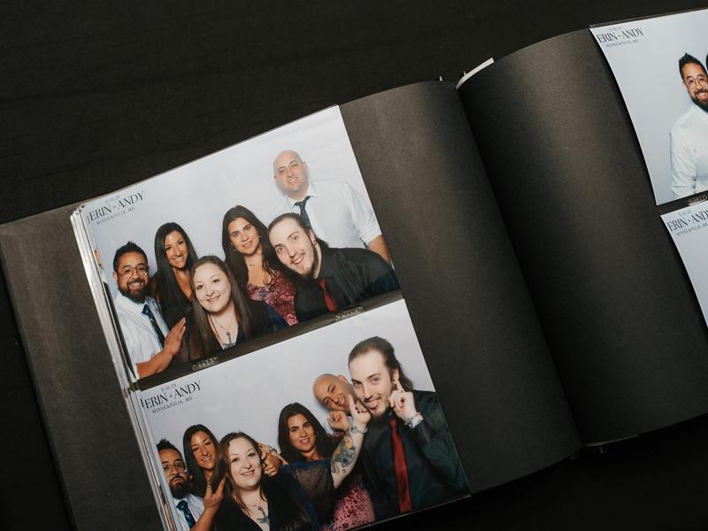 Photo booth guest book filled with open style photo booth prints
