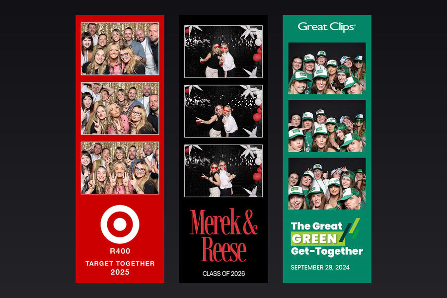 Three custom 2x6 photo booth strips from Target, graduation and Great Clips events