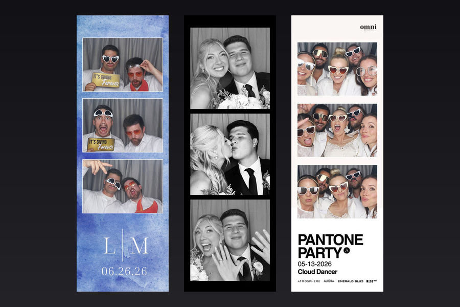 Three traditional photo booth strips from weddings and a corporate party