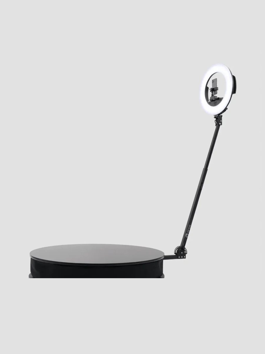 Large 46 inch 360 photo booth platform with camera arm and ring light