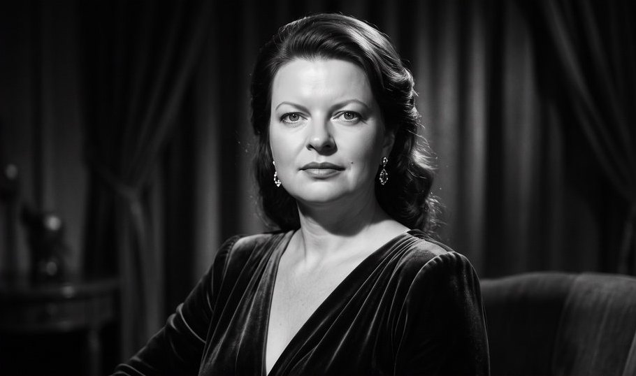 AI photo booth black and white film noir portrait at a 40th birthday party