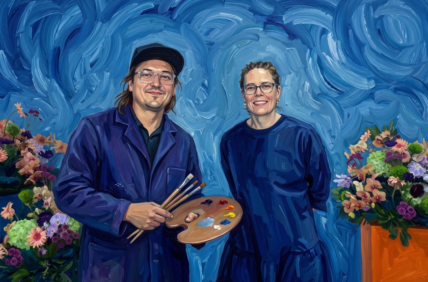 AI photo booth oil painting style couple portrait at a Minneapolis event