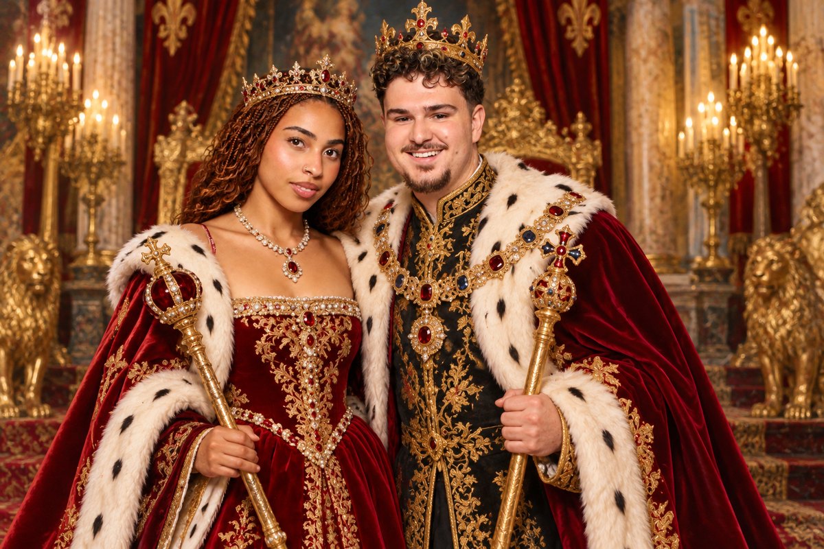 AI photo booth royal portrait of a wedding couple