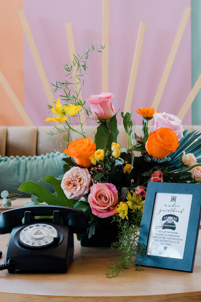 Audio guest book vintage phone setup at a Minneapolis event