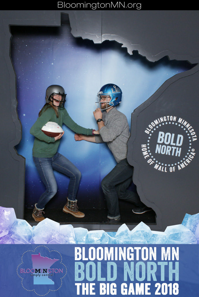 Bloomington Bold North print of two guests in football helmets for the 2018 big game