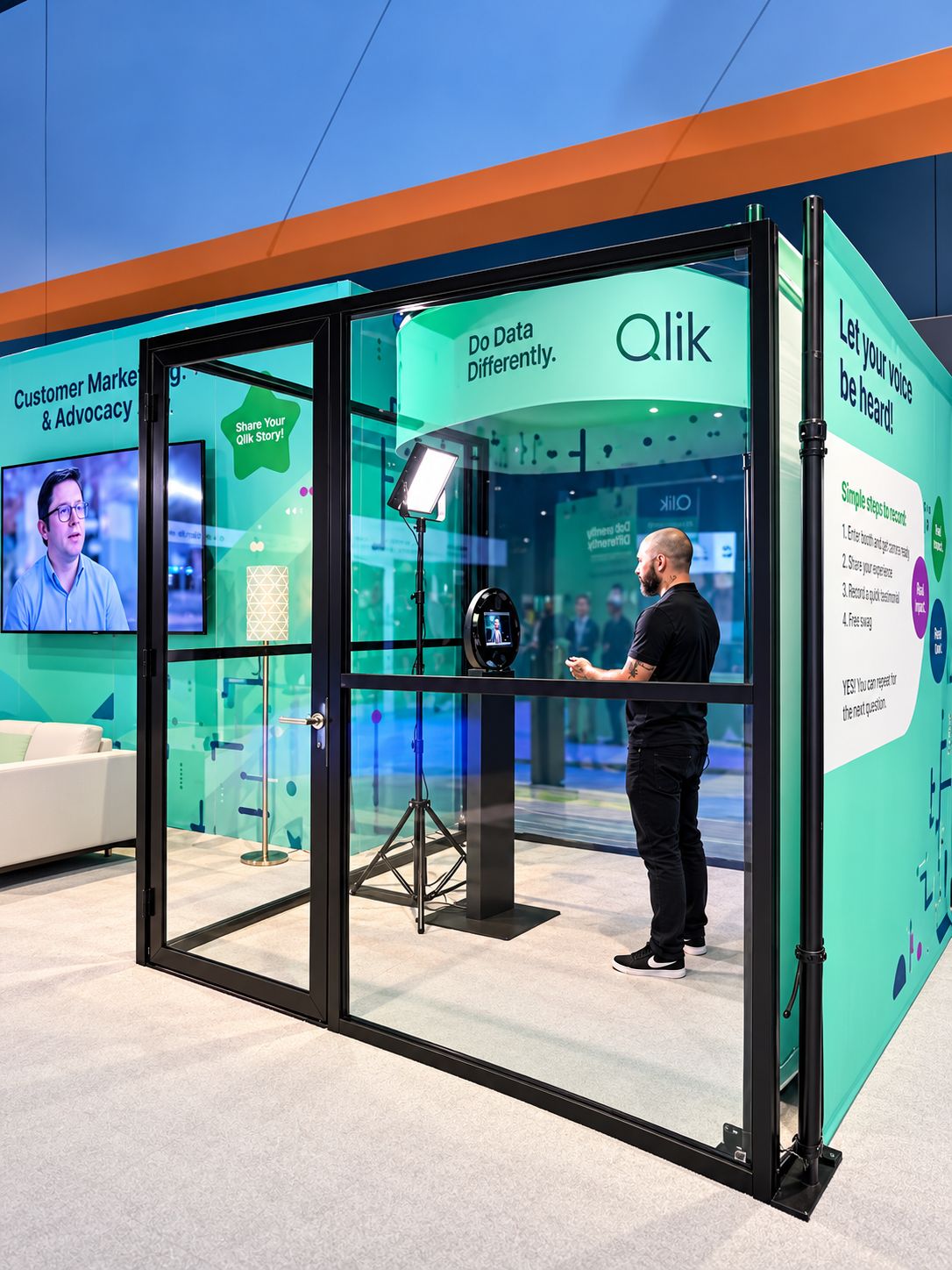 Brand activation enclosed photo booth trade show by Time Into Pixels