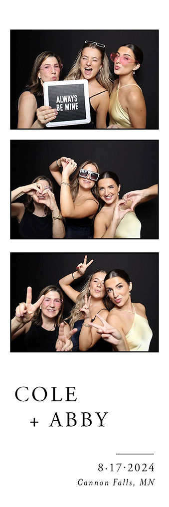 Wedding photo strip from Cannon Falls, Minnesota with bridesmaids and an Always Be Mine sign prop