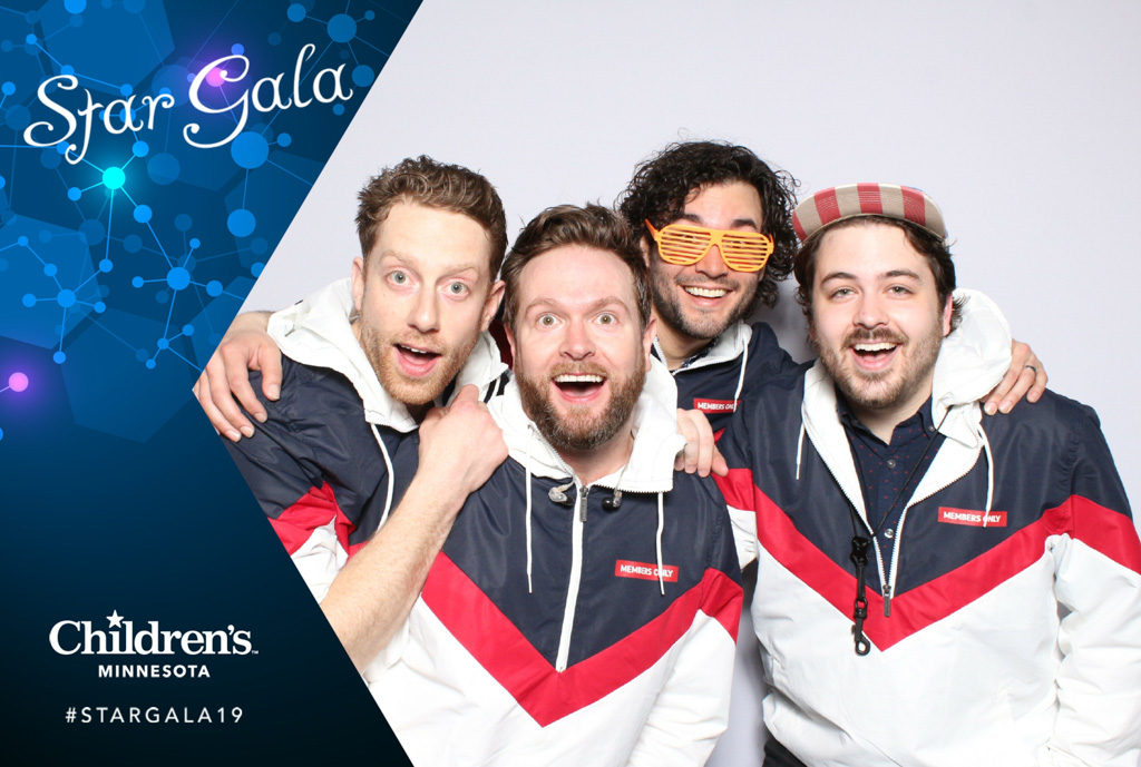 Children's Minnesota Star Gala print of four friends in matching retro track jackets