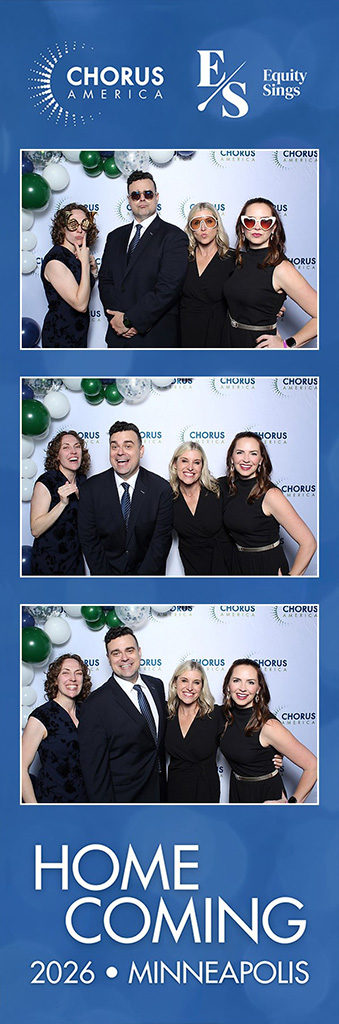 Chorus America homecoming 2026 Minneapolis photo strip with four guests in front of a balloon wall