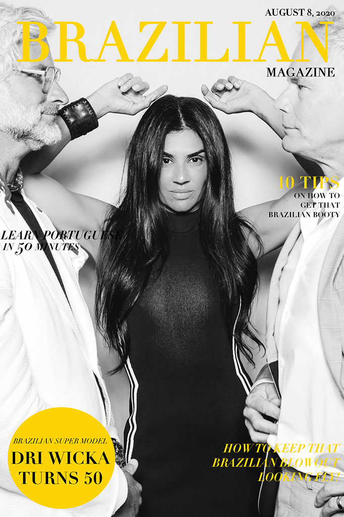 Glam photo booth magazine cover print with a yellow Brazilian Magazine birthday design
