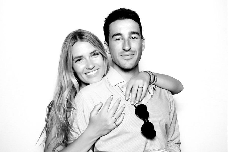 Black and white glam photo booth portrait of a wedding couple