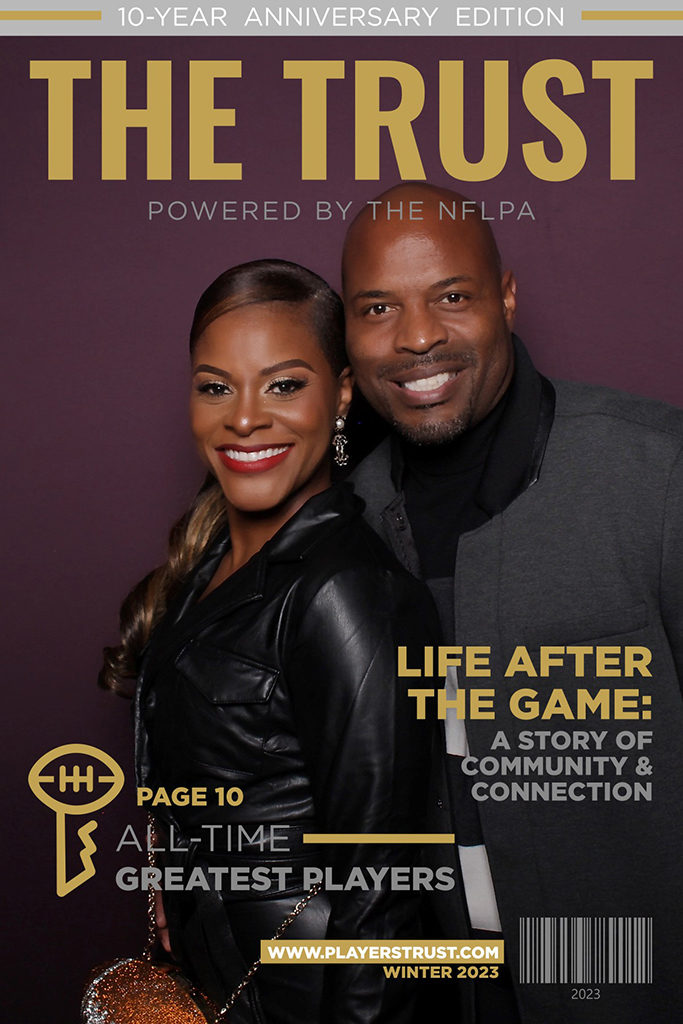 Magazine cover style 4x6 print of a couple for an NFL Players Association anniversary event