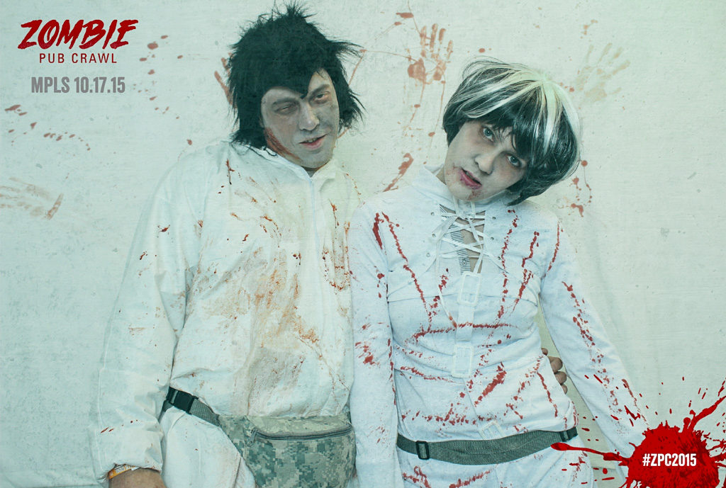 Minneapolis zombie pub crawl 4x6 print of two guests in bloody zombie costumes