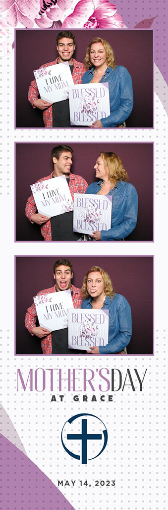 Mother's Day church event photo strip of a mother and son holding sweet sign props
