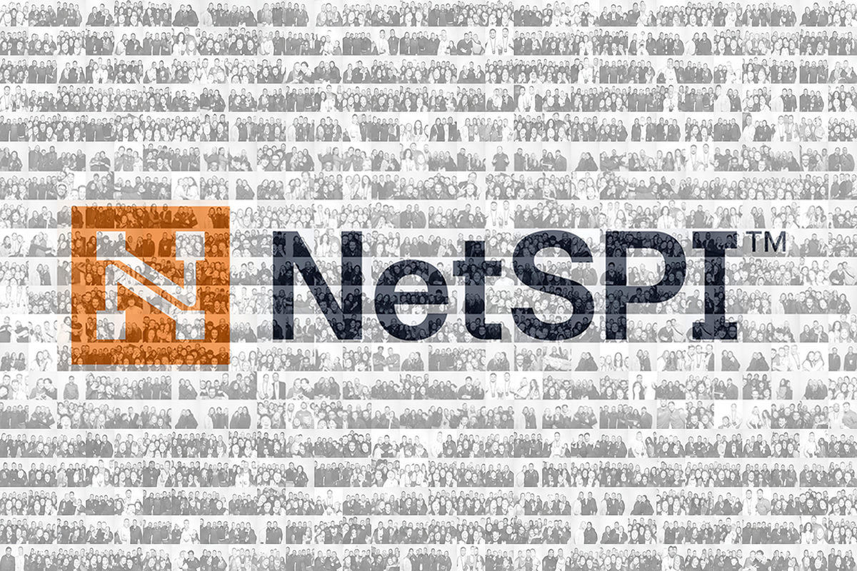 Photo mosaic wall forming the NetSPI logo from conference attendee photos