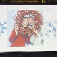 Guest photo appearing on a digital photo mosaic screen