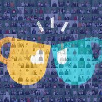 Photo mosaic master image of two coffee mugs made from guest photos