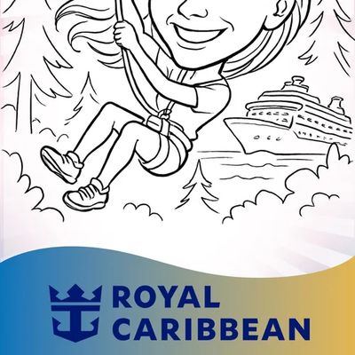 Robot drawn zipline portrait on a branded Royal Caribbean card