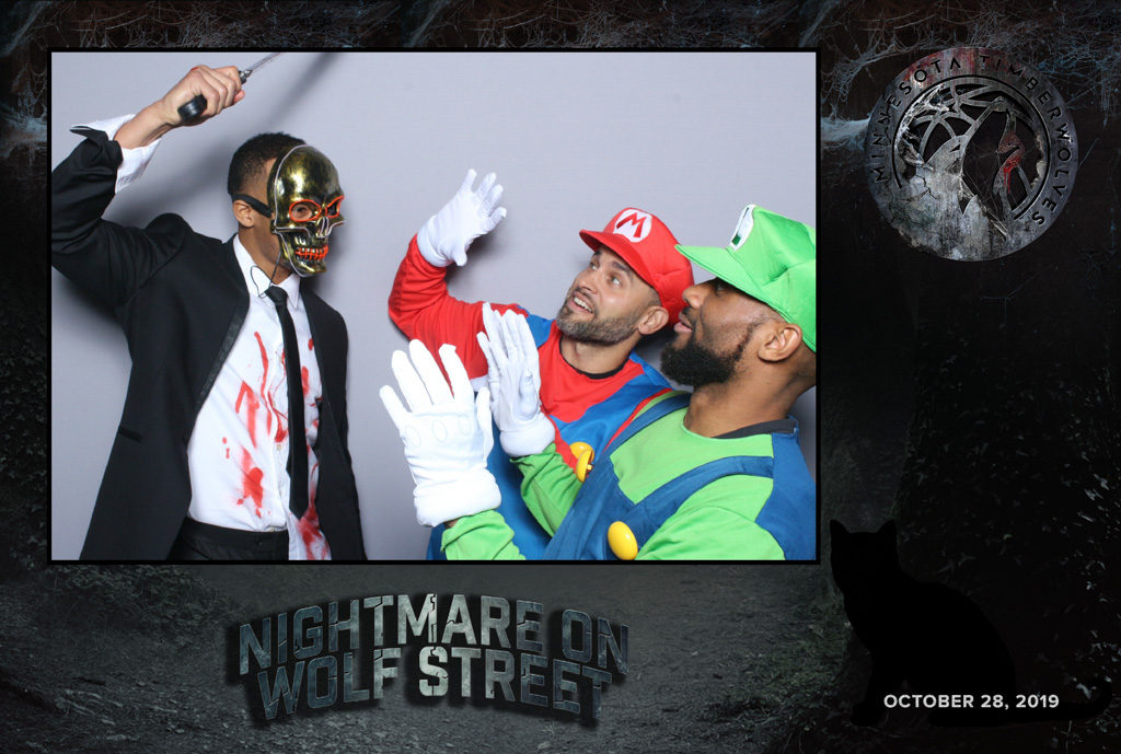 Nightmare on Wolf Street Halloween print with guests dressed as Mario, Luigi and a masked villain