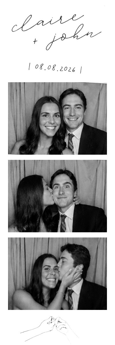 Black and white 3 shot photo strip printed by a traditional photo booth