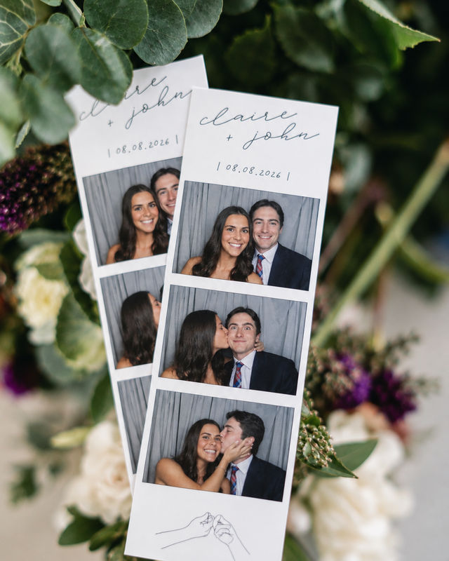 Custom wedding photo strips with the couple names and date from a traditional photo booth