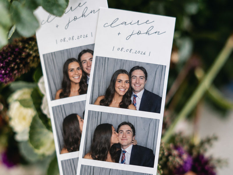 Custom wedding photo strips with the couple names and date from a traditional photo booth